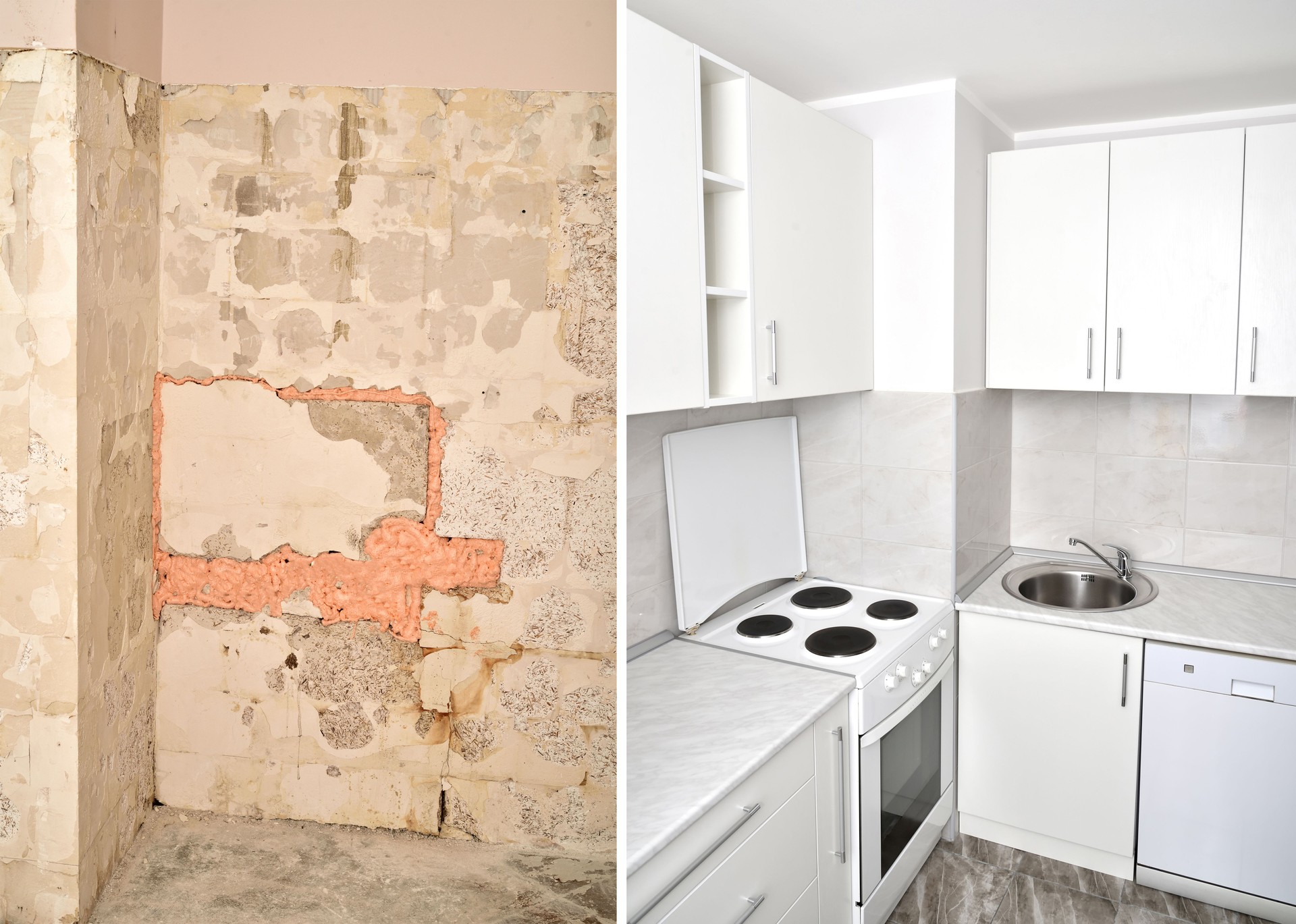 Kitchen before and after renovation